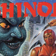 The cover art for the Game Gear version of Shinobi, featuring a heroic ninja and his nemesis, the floating, evil head of Baron Mustache Von Eyebrow.